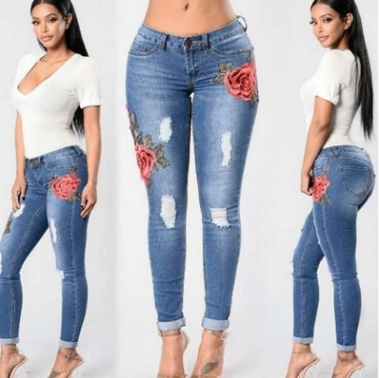 джинсы женские с цветком